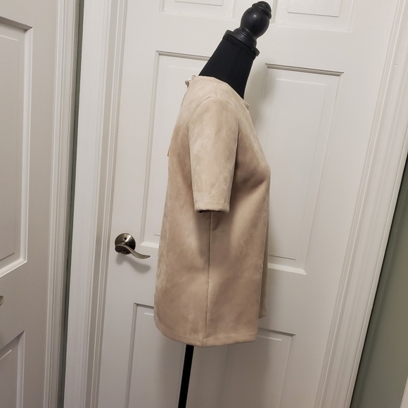 Zara Light Beige Faux Suede S/S Shirt Backside Exposed Center Zip Close Small - Picture 4 of 10
